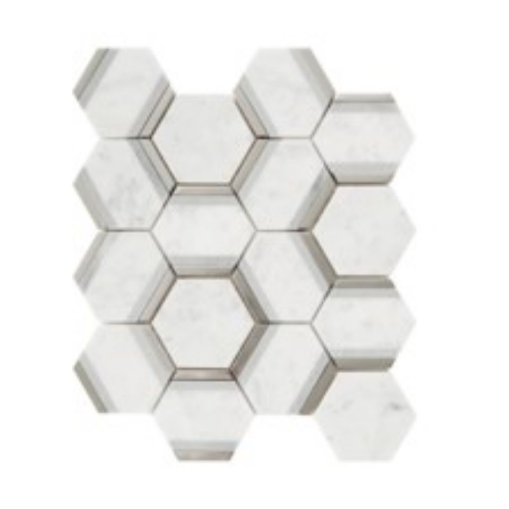 Belluno Designs AVE-1000 Avery 3" x 3" Bianco Carrara Hexagon Polished Mosaic Wall Tile